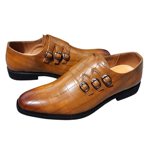 Shein Faux Croc Triple Monk Buckle Strap Loafers Dress Shoes 47 - Picture 11 of 11